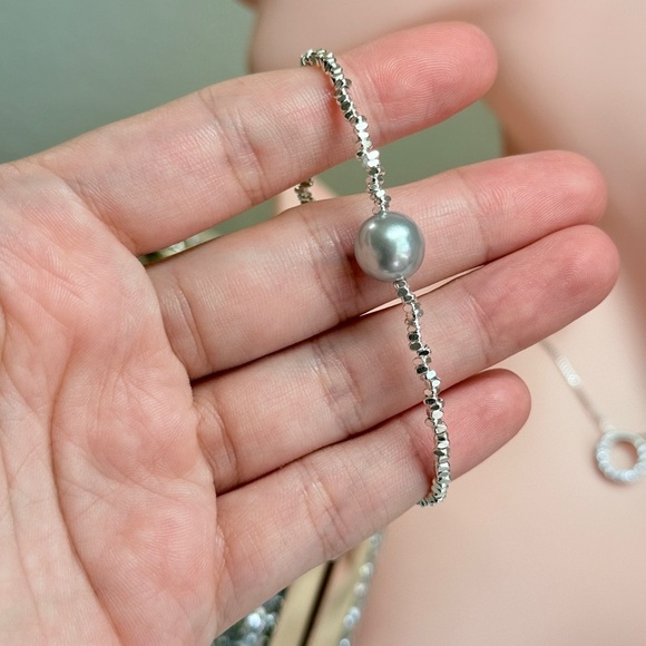 ⚜️❤️‍🔥 S925 Silver Beaded Bracelet With Faux Pearl 💫 - Picture 2 of 9